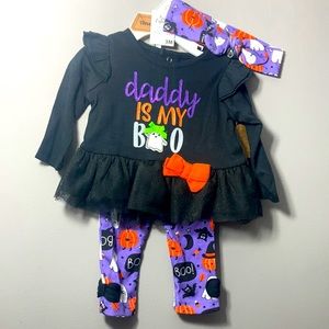 “Daddy is my Boo” Leggings Outfit Set w/Headband Baby Girl NEW